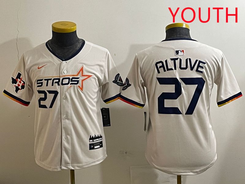 Youth Houston Astros 27 Altuve Cream Three generations Joint Name 2025 Nike MLB Jersey style 4121